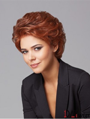Synthetic Lace Front Wig Layered Cut Auburn Color Chin Length