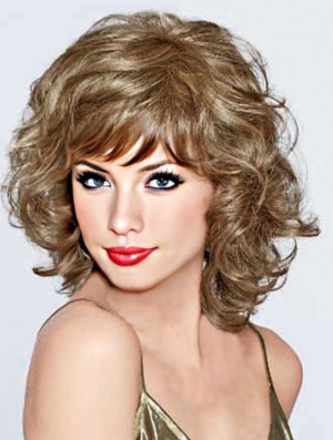 UK Synthetic Lace Front With Bangs Monofilament Curly Style