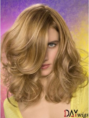 Wavy Layered Shoulder Length Blonde Fashionable Lace Front Wigs