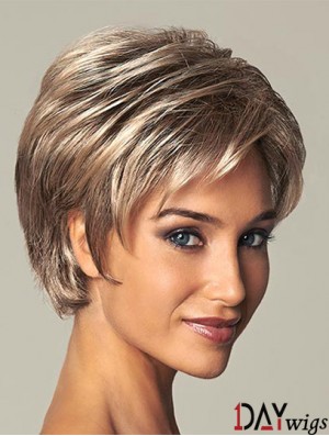 Short Ladies Synthetic Wig With Lace Front Straight Style Layered Cut
