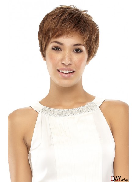 Convenient Brown Cropped Wavy Boycuts Lace Front Wigs