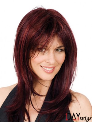 Full Lace Synthetic Wigs Red Color Shoulder Length Layered Cuts