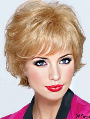 Best Blonde Short Wavy Classic Monofilament Wigs