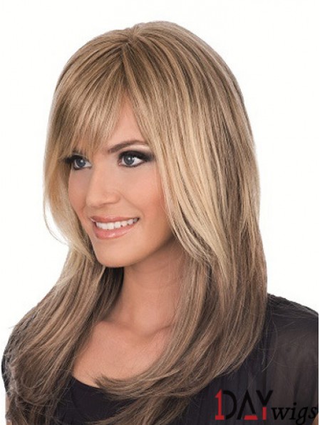 Long Brown With Bangs Straight Comfortable Full Lace Wigs