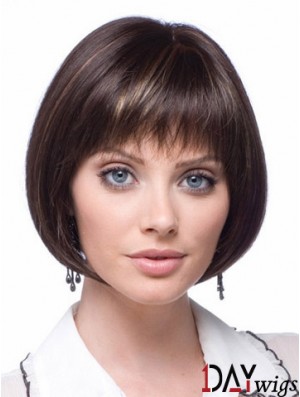 Cheap Synthetic Lace Wigs Chin Length Bobs Cut Brown Color