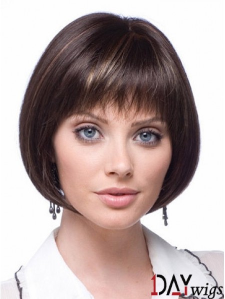 Cheap Synthetic Lace Wigs Chin Length Bobs Cut Brown Color