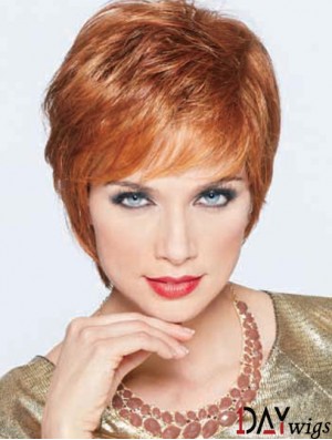 Boycuts Cropped Synthetic Straight Auburn Monofilament Wig Large