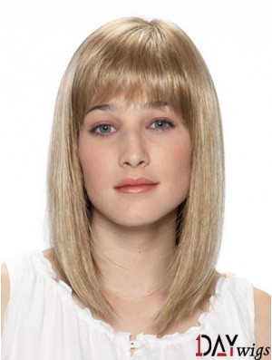 14 inch Blonde Straight Bobs Shoulder Synthetic Lace Front Wig