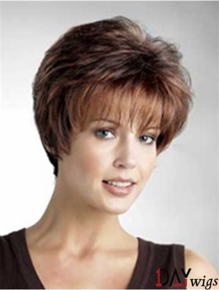 Good 8 inch Straight Auburn Layered Short Wigs