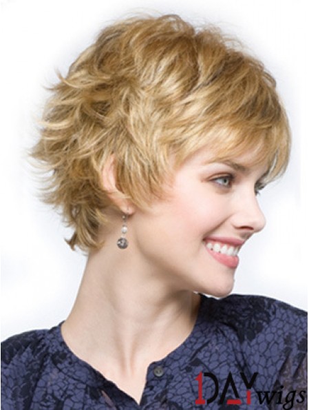 Cropped Layered Wavy Blonde Comfortable Synthetic Wigs