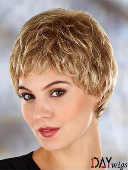 Modern 4 inch Wavy Blonde Boycuts Short Wigs