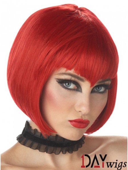 Straight Bobs Chin Length Red High Quality Lace Front Wigs