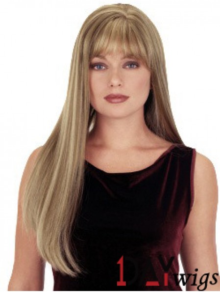 Straight With Bangs 26 inch Blonde Suitable Synthetic Wigs