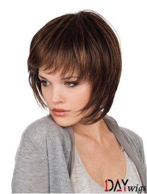 Brown Chin Length Straight With Bangs 10 inch Natural Medium Wigs