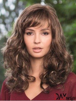 Synthetic Lace Wig Brown Color Wavy Style Long Length Boycuts