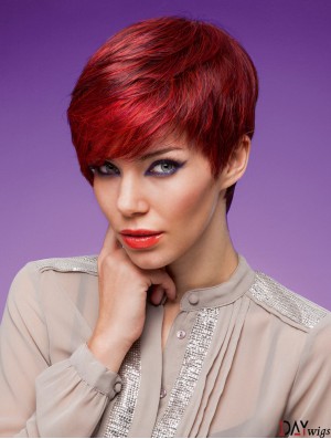 Straight Boycuts 5 inch Red High Quality Synthetic Wigs