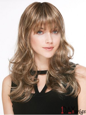 Trendy Blonde Wavy With Bangs Long Wigs