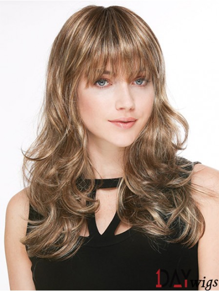 Trendy Blonde Wavy With Bangs Long Wigs