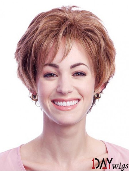 Stylish Auburn Short Layered Wavy Glueless Lace Front Wigs