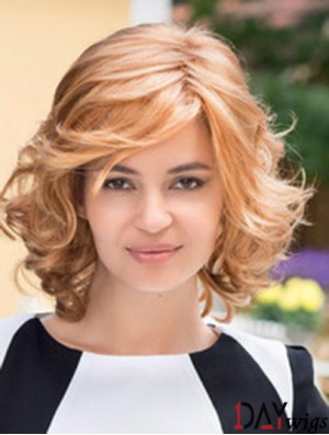 High Quality Blonde Chin Length Layered Wavy Glueless Lace Front Wigs