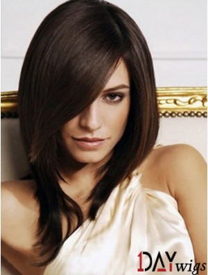 Shoulder Length Layered Straight Brown Comfortable Synthetic Wigs