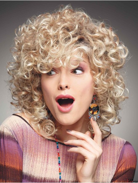 Blonde Chin Length Curly With Bangs 16 inch Exquisite Medium Wigs