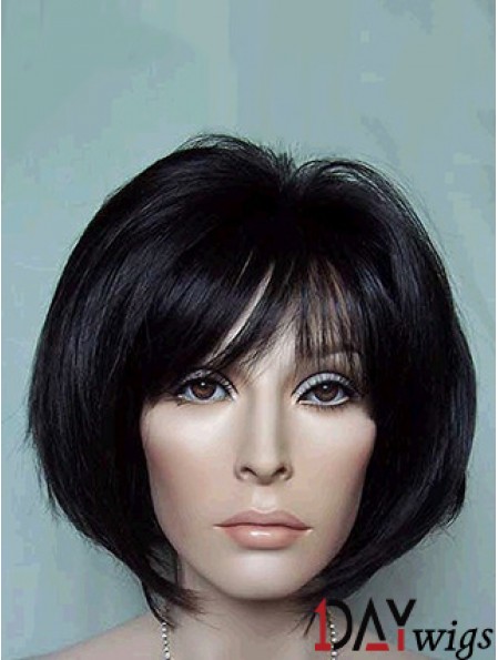 Chin Length Bobs Straight Black Suitable Synthetic Wigs