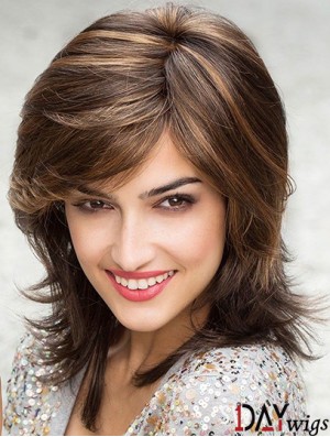 Beautiful Brown Shoulder Length Layered Straight Glueless Lace Front Wigs