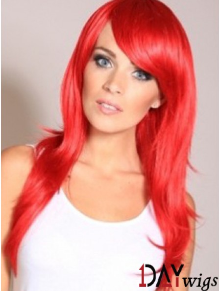 Straight With Bangs Lace Front Cheapest 20 inch Red Long Wigs