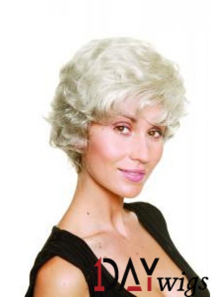 Synthetic Chin Length Wavy Capless Elderly Lady Wigs