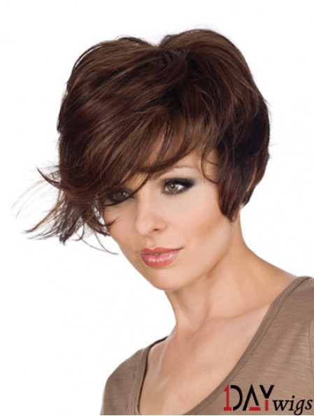 Great 8 inch Wavy Brown With Bangs Short Wigs