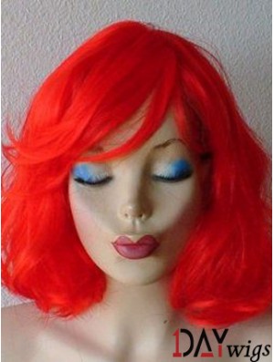 Wavy With Bangs Shoulder Length Red Suitable Lace Front Wigs