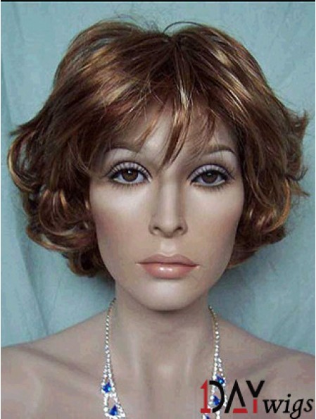 Best Brown Short Wavy With Bangs Lace Front Wigs