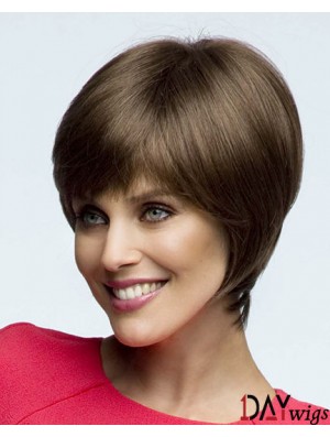 Straight Short Brown 7.5 inch Lace Front Sleek Bob Wigs