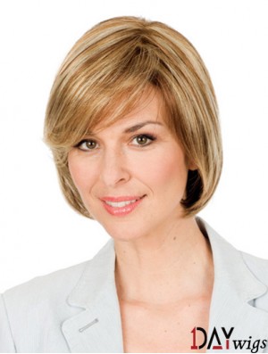 Hand Tied Short Wigs Synthetic Chin Length Monofilament Blonde Color