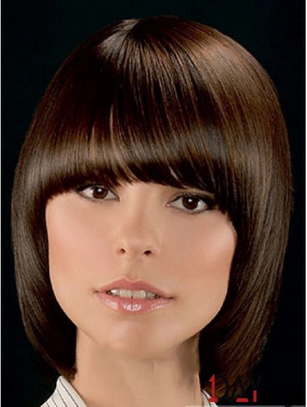 Top Brown Chin Length Straight Bobs Lace Front Wigs