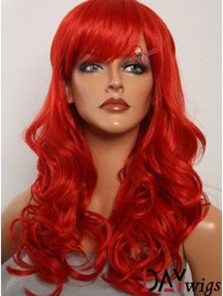 Wavy With Bangs Lace Front Fashion 20 inch Red Long Wigs