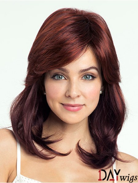 Red Shoulder Length Wavy With Bangs 14 inch Discount Medium Wigs