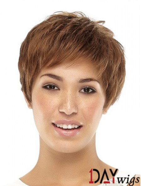 Cropped Boycuts Straight Brown Popular Synthetic Wigs