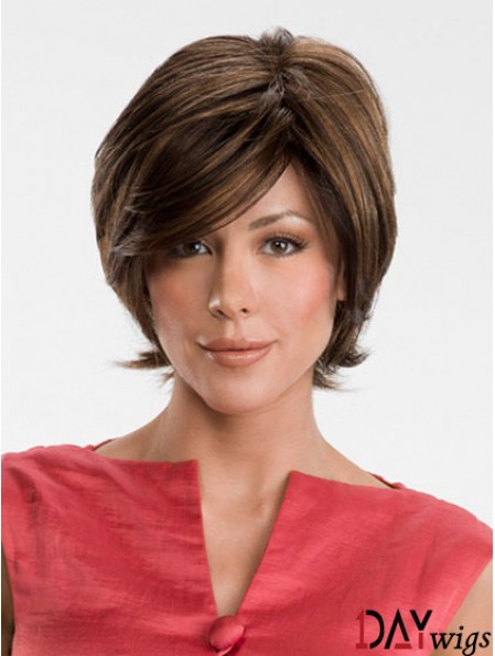 Online Brown Chin Length Straight With Bangs Lace Front Wigs