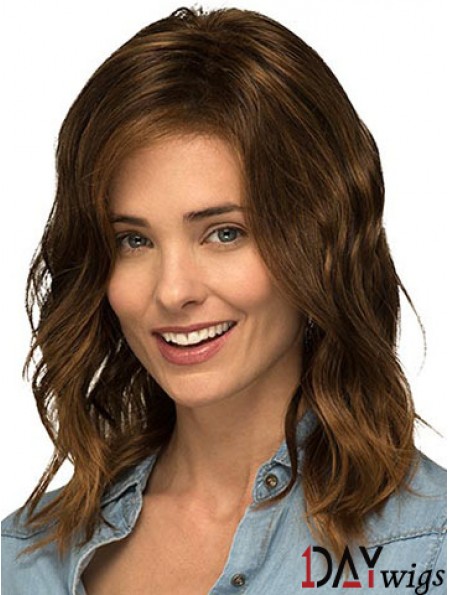 Without Bangs Brown Curly Shoulder Length 14 inch Popular Medium Wigs