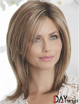 Layered Brown Straight Shoulder Length 14 inch Sleek Medium Wigs