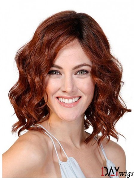 Wavy Without Bangs Red 12 inch Monofilament Cancer Patients Wigs