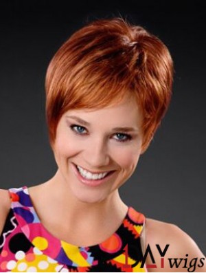 Copper Short Synthetic 8 inch Straight Boycuts Front Lace Wig