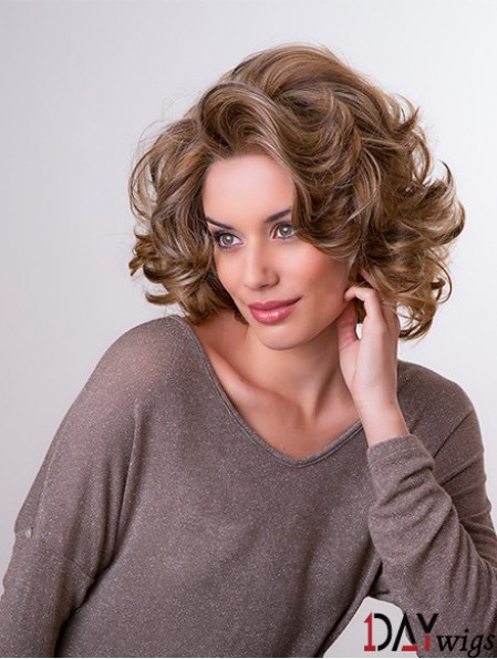 Brown 11 inch Layered Wavy Capless Synthetic Medium Wigs For Women