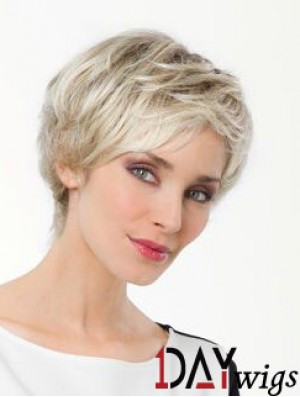 Platinum Blonde Boycuts Short 8 inch Straight Synthetic Monofilament Wig Sale