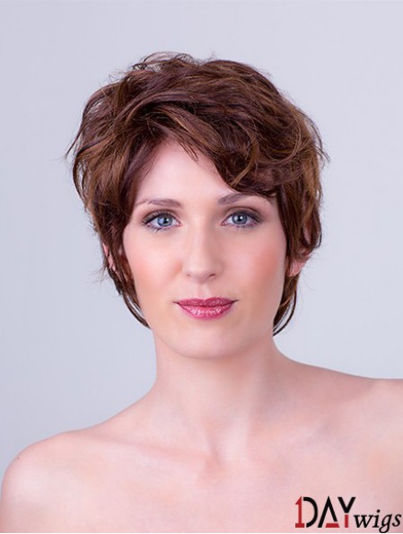 Auburn Layered Short 8 inch Wavy Synthetic Mono Cap Wigs