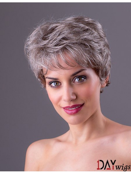 Straight Grey 7 inch Grey Synthetic Monofilament Short Ladies Wigs