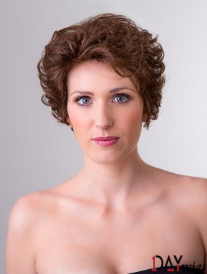 Synthetic Curly Brown 8 inch Short Monofilament Classic Lady Wig