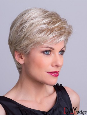 Synthetic Capless 8 inch Layered Straight Platinum Blonde Short Wigs For Sale